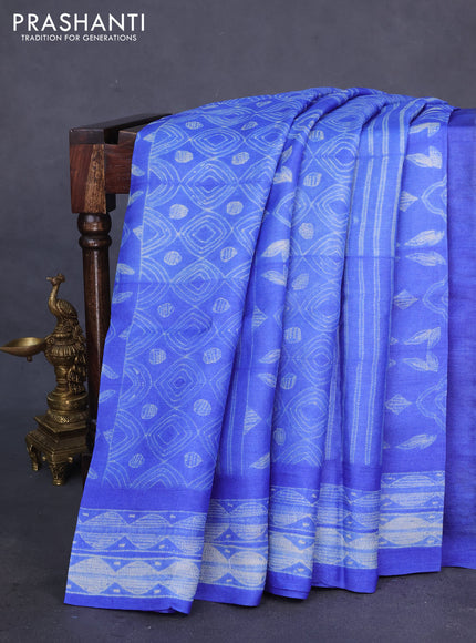 Pure tussar silk saree blue and maroon shade with allover shibori prints and penkalamkari hand painted prints pallu & blouse