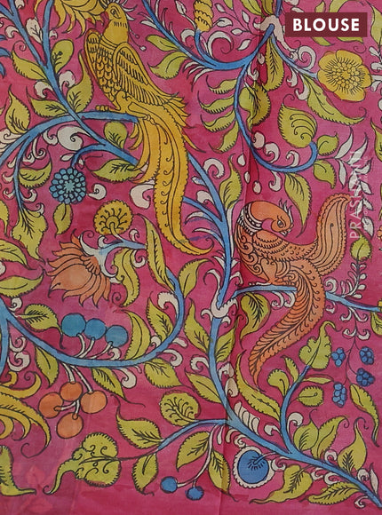 Pure tussar silk saree blue and maroon shade with allover shibori prints and penkalamkari hand painted prints pallu & blouse