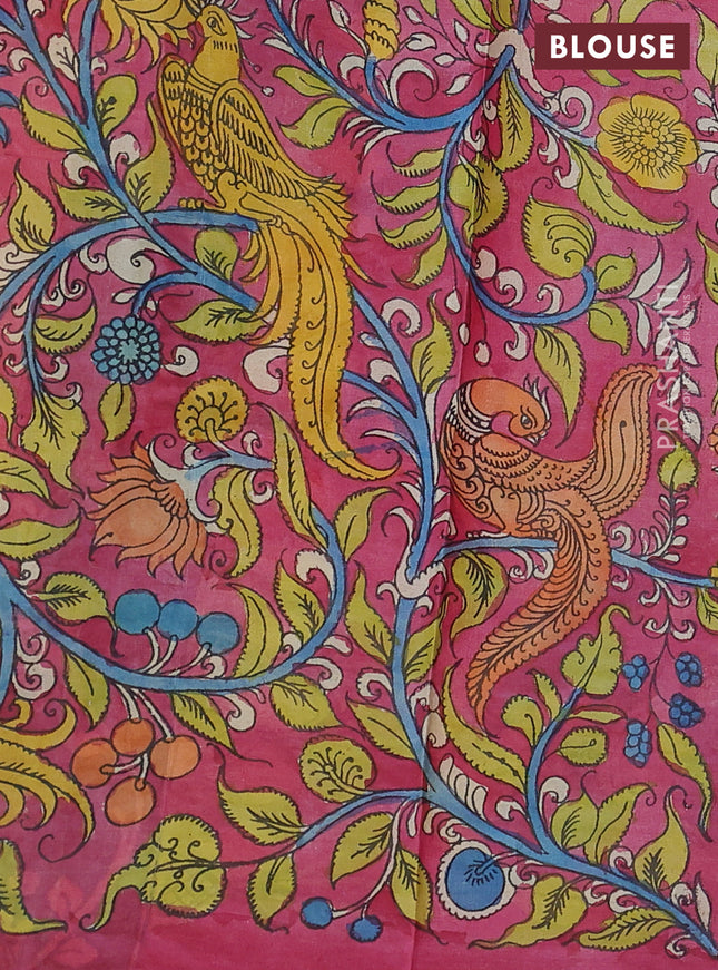 Pure tussar silk saree blue and maroon shade with allover shibori prints and penkalamkari hand painted prints pallu & blouse