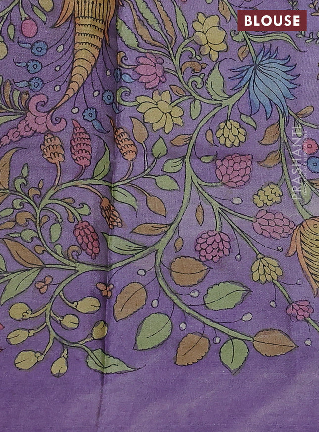 Pure tussar silk saree coffee brown and pink with allover shibori prints and penkalamkari hand painted prints pallu & blouse