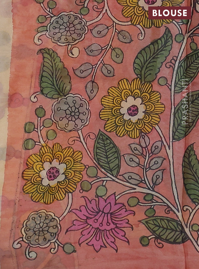 Pure tussar silk saree purple and pastel peach shade with allover shibori prints and penkalamkari hand painted prints pallu & blouse