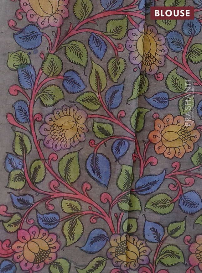 Pure tussar silk saree rust shade and grey with allover shibori prints and pen kalamkari prints pallu & blouse