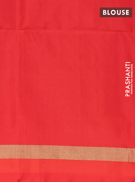 Ikat soft silk saree teal blue and orange with allover ikat weaves and long silver & gold zari woven border