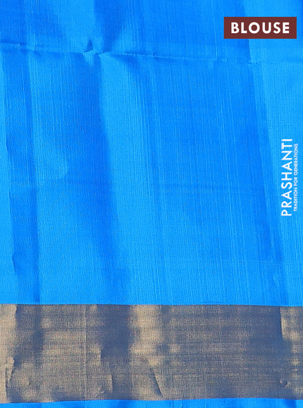Ikat soft silk saree black and cs blue with allover ikat weaves and zari woven border