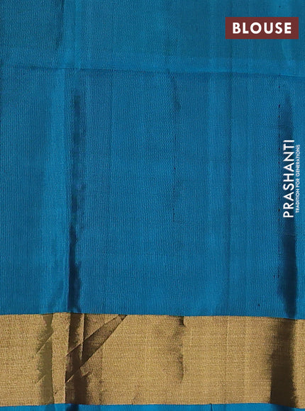 Ikat soft silk saree pink and teal blue with allover ikat weaves and zari woven border