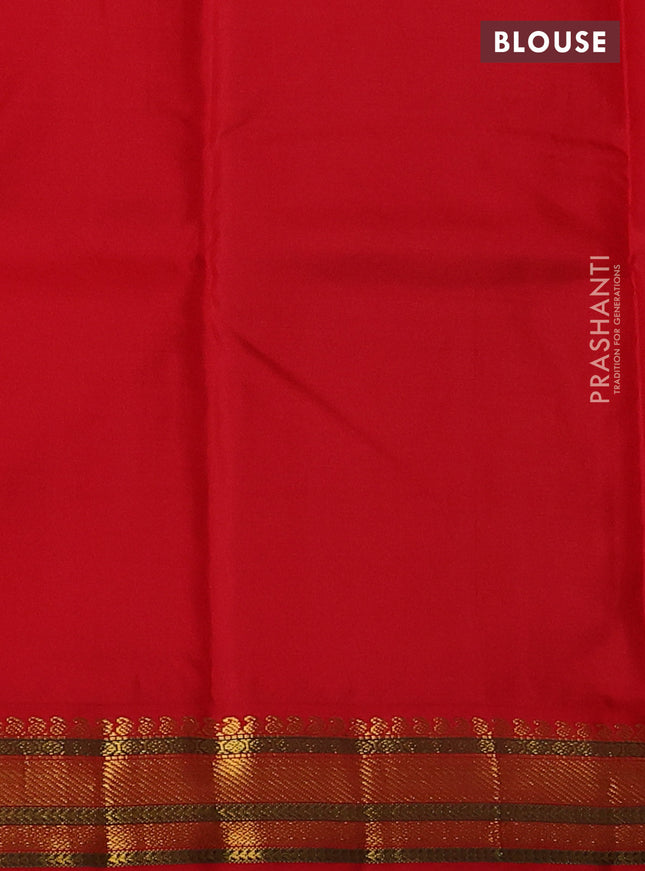 Pure kanchipuram silk saree teal blue and red with zari woven buttas and zari woven korvai border