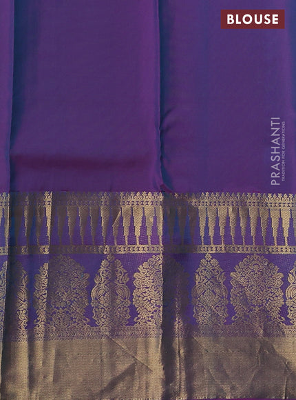 Pure kanchipuram silk saree teal blue shade and dual shade of pink with allover zari woven buttas and long zari woven border