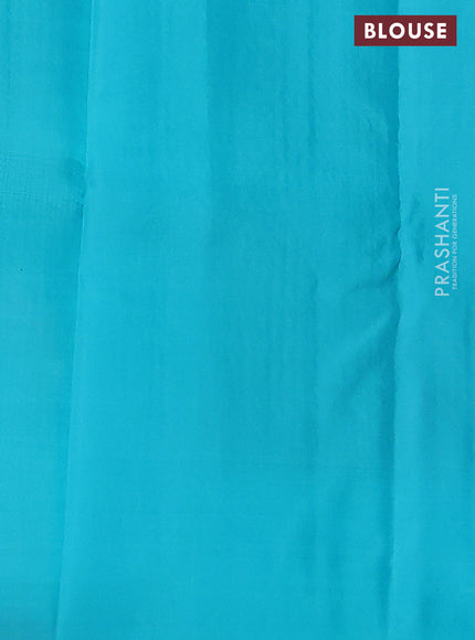 Pure kanchipuram silk saree red and teal blue with allover zari weaves and simple border