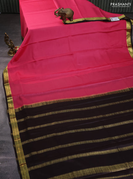 Pure mysore silk saree pink and deep coffee brown with plain body and zari woven border