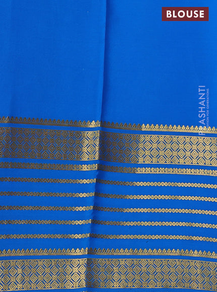 Pure mysore silk saree red and blue cs blue with plain body and long zari woven border