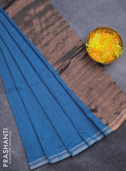 Bengal soft cotton saree teal blue shade with plain body and zari woven piping border