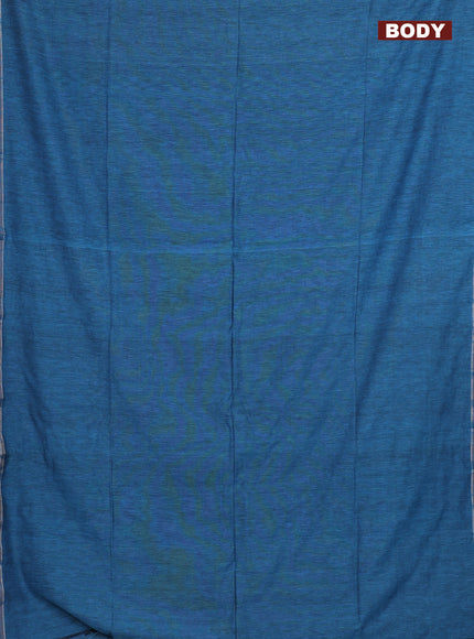 Bengal soft cotton saree teal blue shade with plain body and zari woven piping border