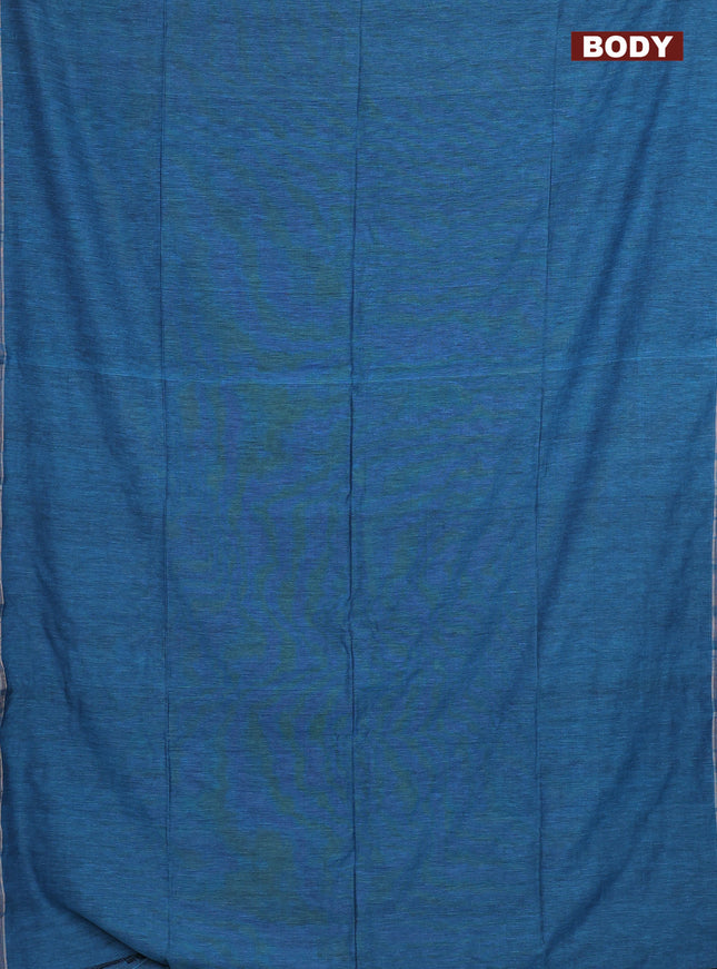 Bengal soft cotton saree teal blue shade with plain body and zari woven piping border