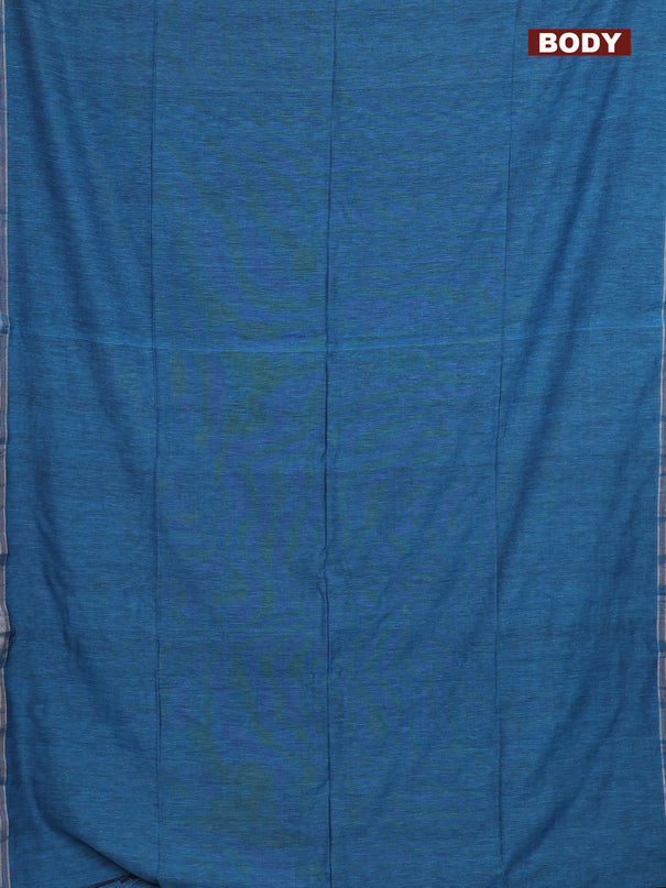 Bengal soft cotton saree teal blue shade with plain body and zari woven piping border