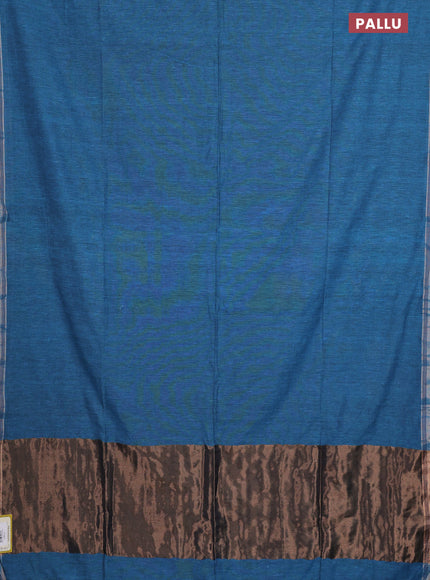 Bengal soft cotton saree teal blue shade with plain body and zari woven piping border