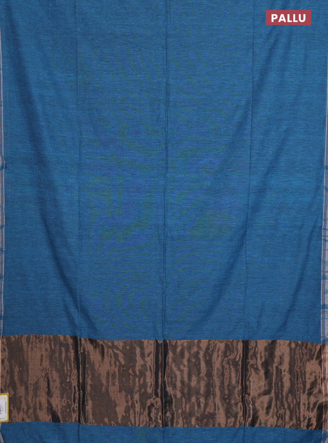 Bengal soft cotton saree teal blue shade with plain body and zari woven piping border