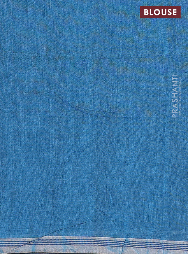 Bengal soft cotton saree teal blue shade with plain body and zari woven piping border