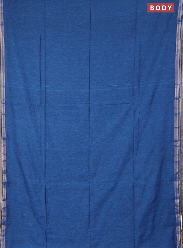 Bengal soft cotton saree cs blue with plain body and zari woven piping border