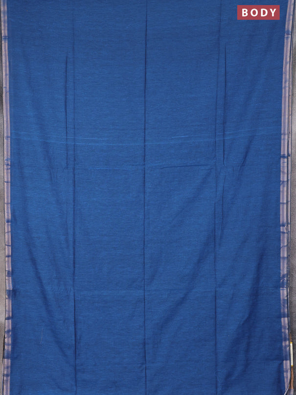 Bengal soft cotton saree cs blue with plain body and zari woven piping border