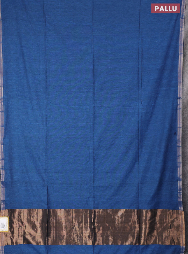 Bengal soft cotton saree cs blue with plain body and zari woven piping border