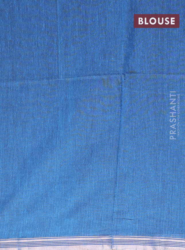 Bengal soft cotton saree cs blue with plain body and zari woven piping border