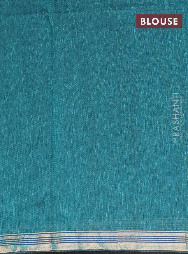 Bengal soft cotton saree teal green shade with plain body and zari woven piping border