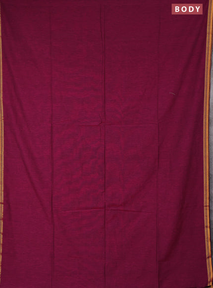 Bengal soft cotton saree magenta pink with plain body and zari woven piping border