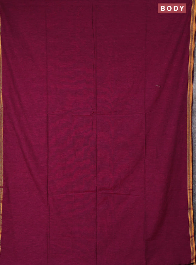 Bengal soft cotton saree magenta pink with plain body and zari woven piping border