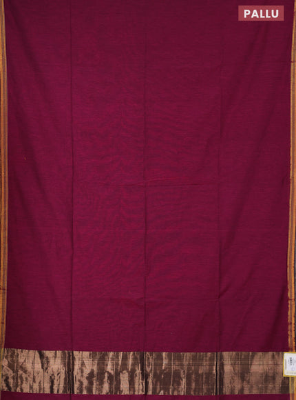 Bengal soft cotton saree magenta pink with plain body and zari woven piping border
