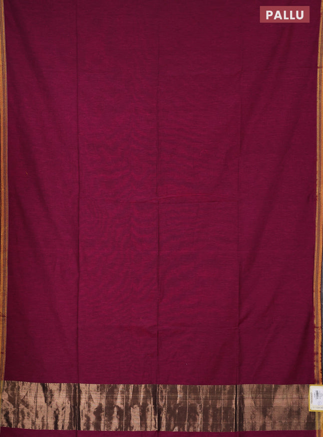 Bengal soft cotton saree magenta pink with plain body and zari woven piping border