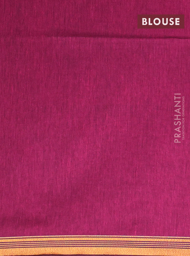 Bengal soft cotton saree magenta pink with plain body and zari woven piping border