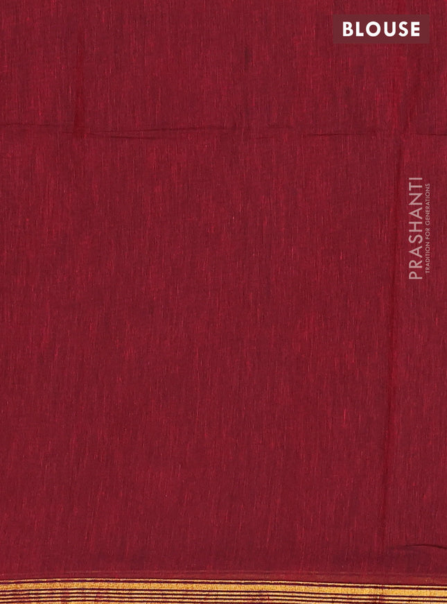 Bengal soft cotton saree maroon with plain body and zari woven piping border