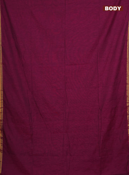 Bengal soft cotton saree magenta pink with plain body and zari woven piping border