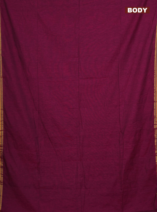 Bengal soft cotton saree magenta pink with plain body and zari woven piping border