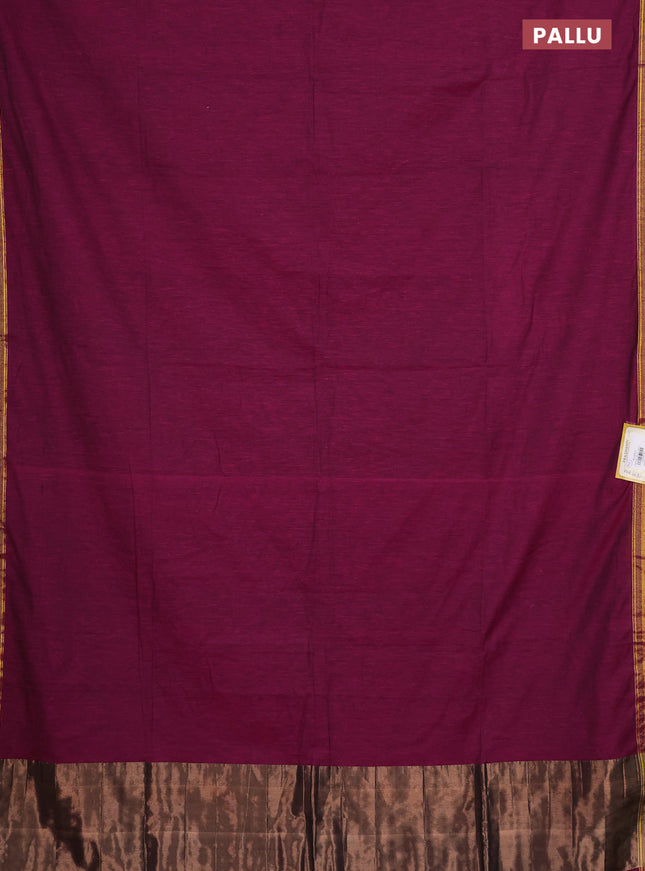 Bengal soft cotton saree magenta pink with plain body and zari woven piping border