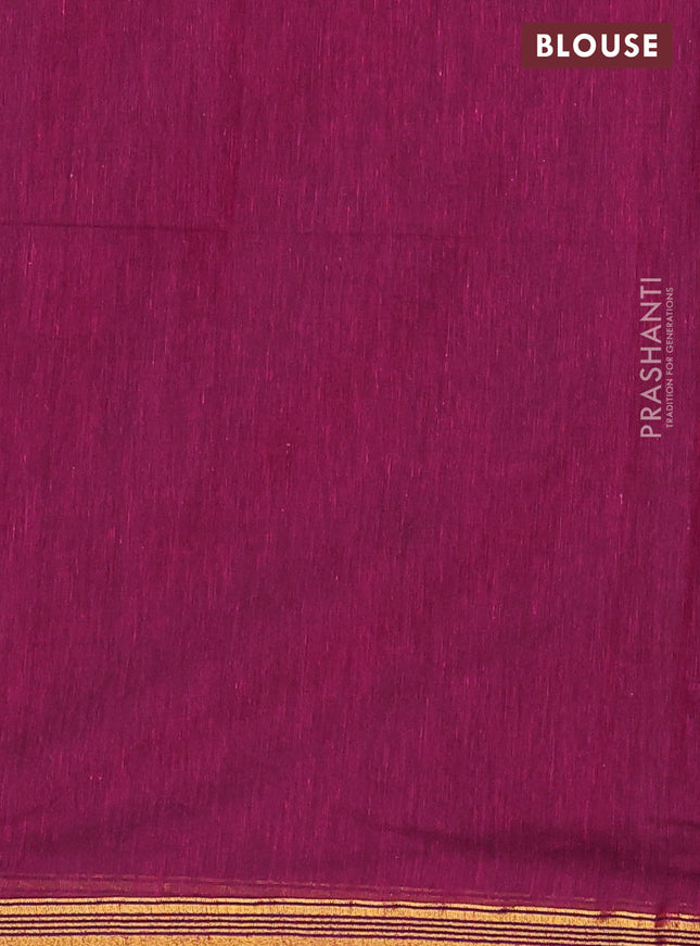 Bengal soft cotton saree magenta pink with plain body and zari woven piping border