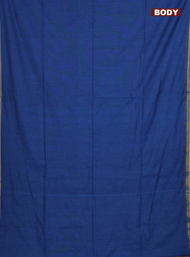 Bengal soft cotton saree cs blue with plain body and zari woven piping border