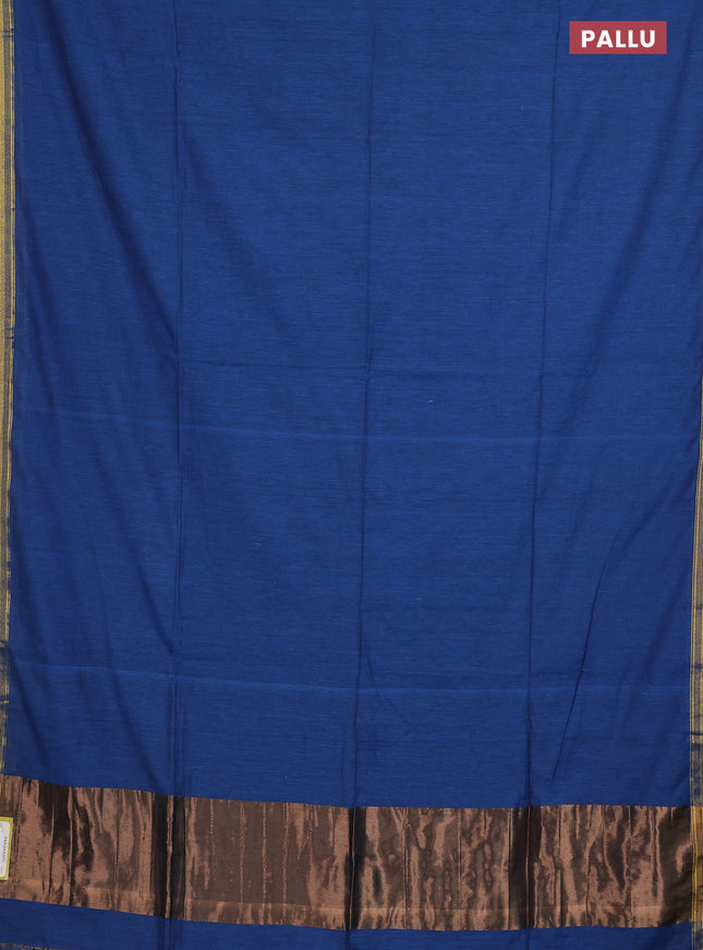 Bengal soft cotton saree cs blue with plain body and zari woven piping border