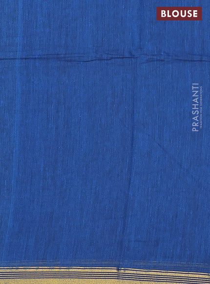 Bengal soft cotton saree cs blue with plain body and zari woven piping border