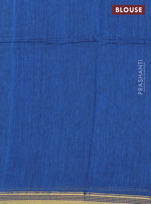 Bengal soft cotton saree cs blue with plain body and zari woven piping border