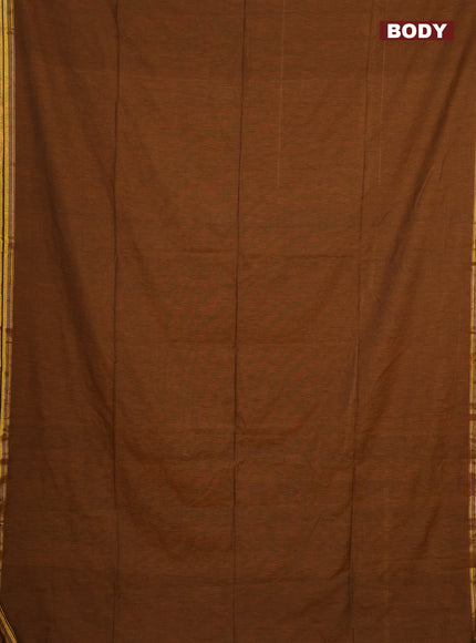 Bengal soft cotton saree dark mustard with plain body and zari woven piping border