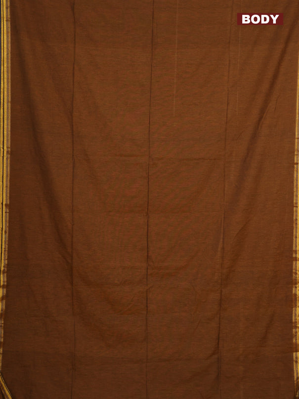 Bengal soft cotton saree dark mustard with plain body and zari woven piping border