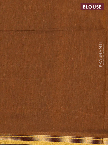 Bengal soft cotton saree dark mustard with plain body and zari woven piping border