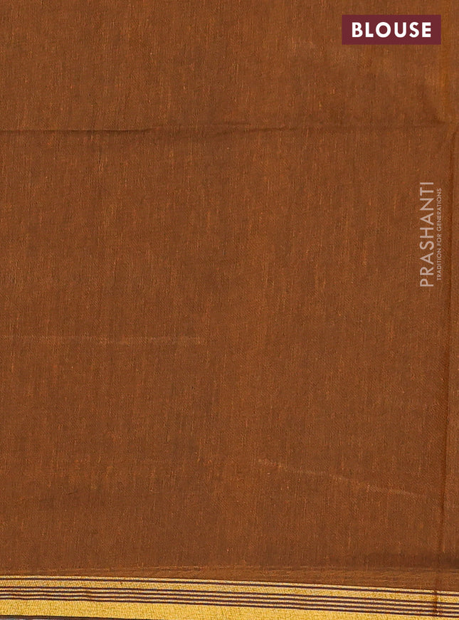 Bengal soft cotton saree dark mustard with plain body and zari woven piping border