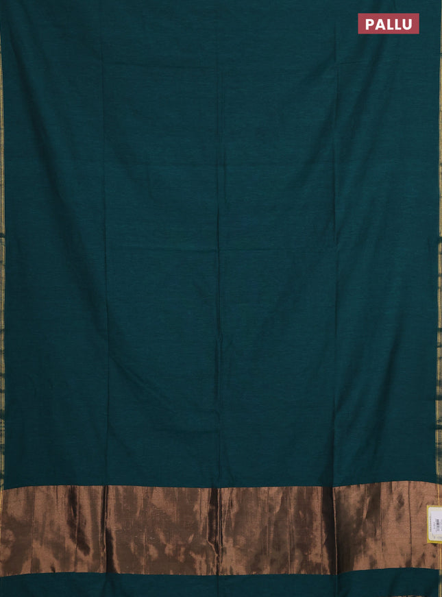 Bengal soft cotton saree green with plain body and zari woven piping border