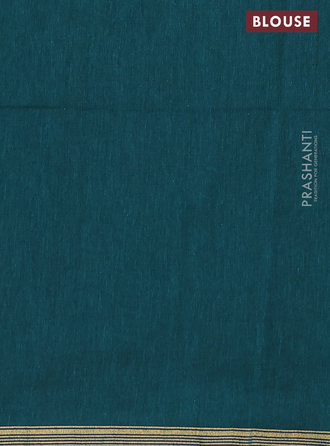 Bengal soft cotton saree green with plain body and zari woven piping border