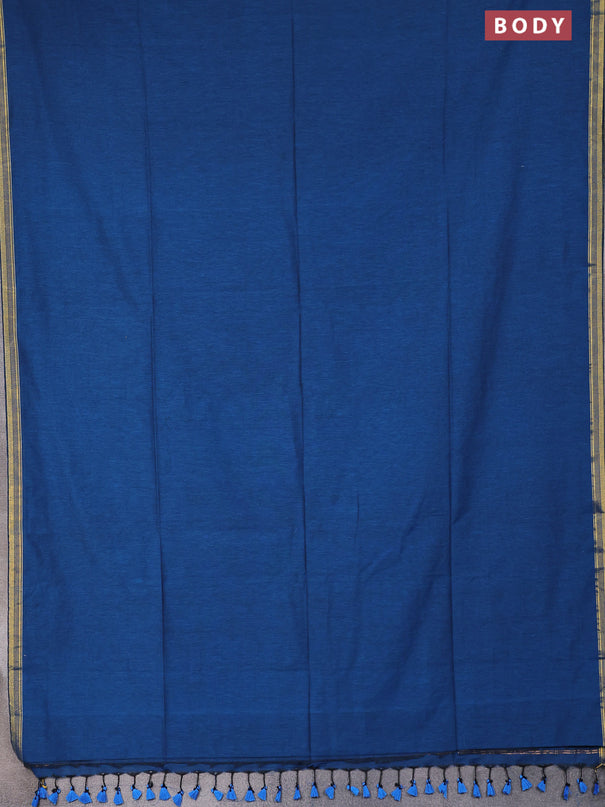 Bengal soft cotton saree peacock blue with plain body and zari woven piping border