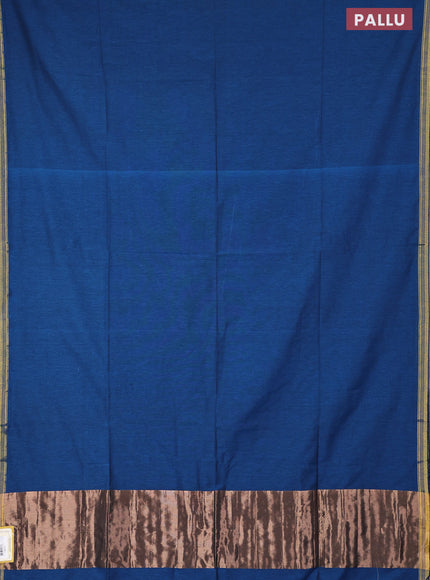 Bengal soft cotton saree peacock blue with plain body and zari woven piping border