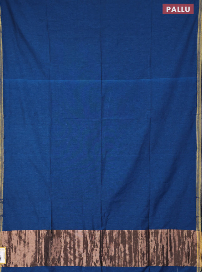 Bengal soft cotton saree peacock blue with plain body and zari woven piping border