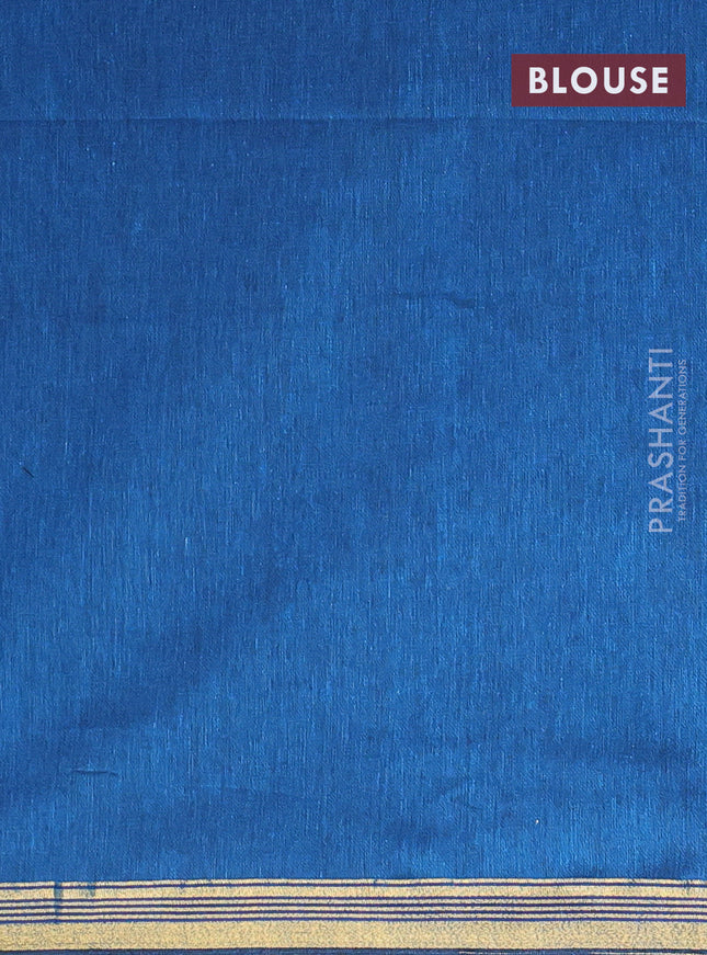 Bengal soft cotton saree peacock blue with plain body and zari woven piping border
